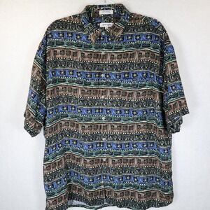Pierre Cardin Mens XL Rayon Short Sleeve Button Down Shirt Hawaiian Print